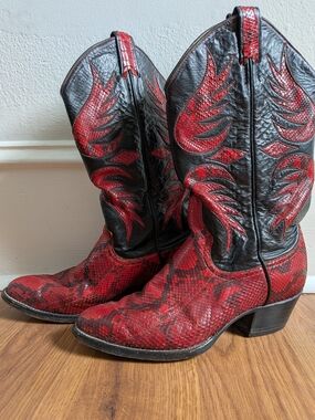 Vintage Larry Mahan Red Snakeskin Cowboy Boots